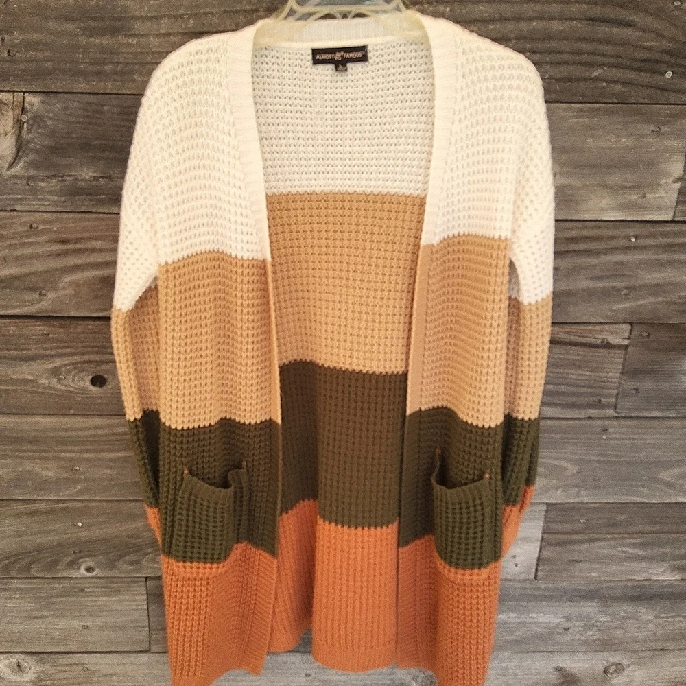 Almost Famous Color Block Cardigan Sweater Size Large - Picture 1 of 5